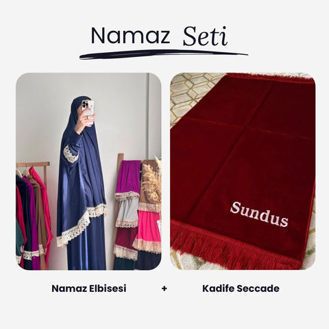 Namaz Elbisesi + İsimli Bordo Aydın Seccade Namaz Seti