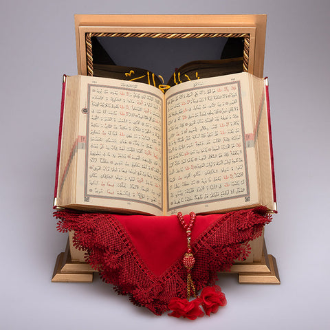 Ahşap Sandıklı Kur’an-ı Kerim Seti (Bordo)