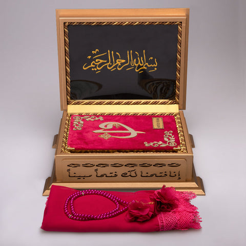 Ahşap Sandıklı Kur’an-ı Kerim Seti (Fuşya Pembe)