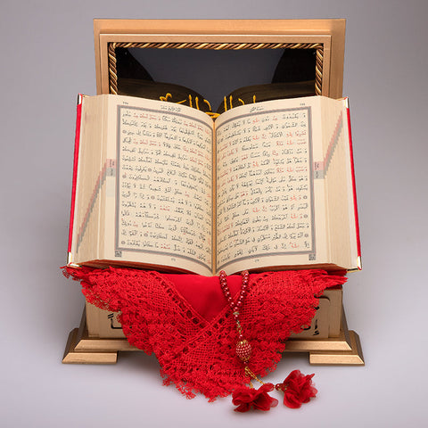 Ahşap Sandıklı Kur’an-ı Kerim Seti (Kırmızı)