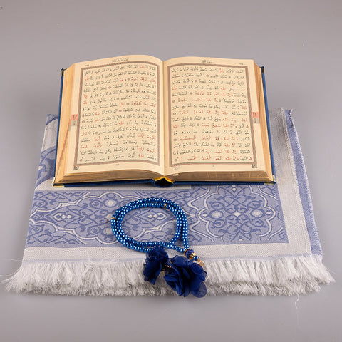 Asetat Kutulu Kadife Kuran-ı Kerim Seti (Lacivert)