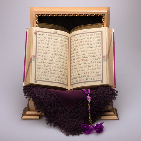 Ahşap Sandıklı Kur’an-ı Kerim Seti (Mor)