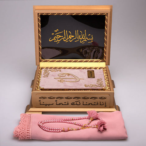 Ahşap Sandıklı Kur’an-ı Kerim Seti (Pudra Pembe)