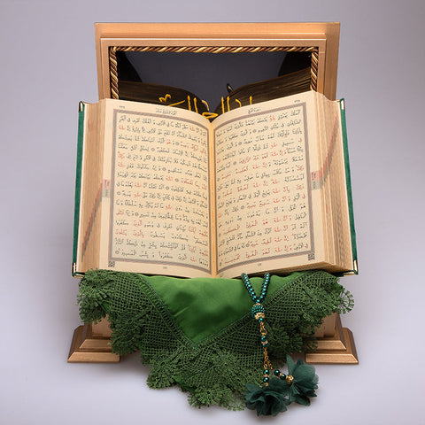 Ahşap Sandıklı Kur’an-ı Kerim Seti (Zümrüt Yeşil)
